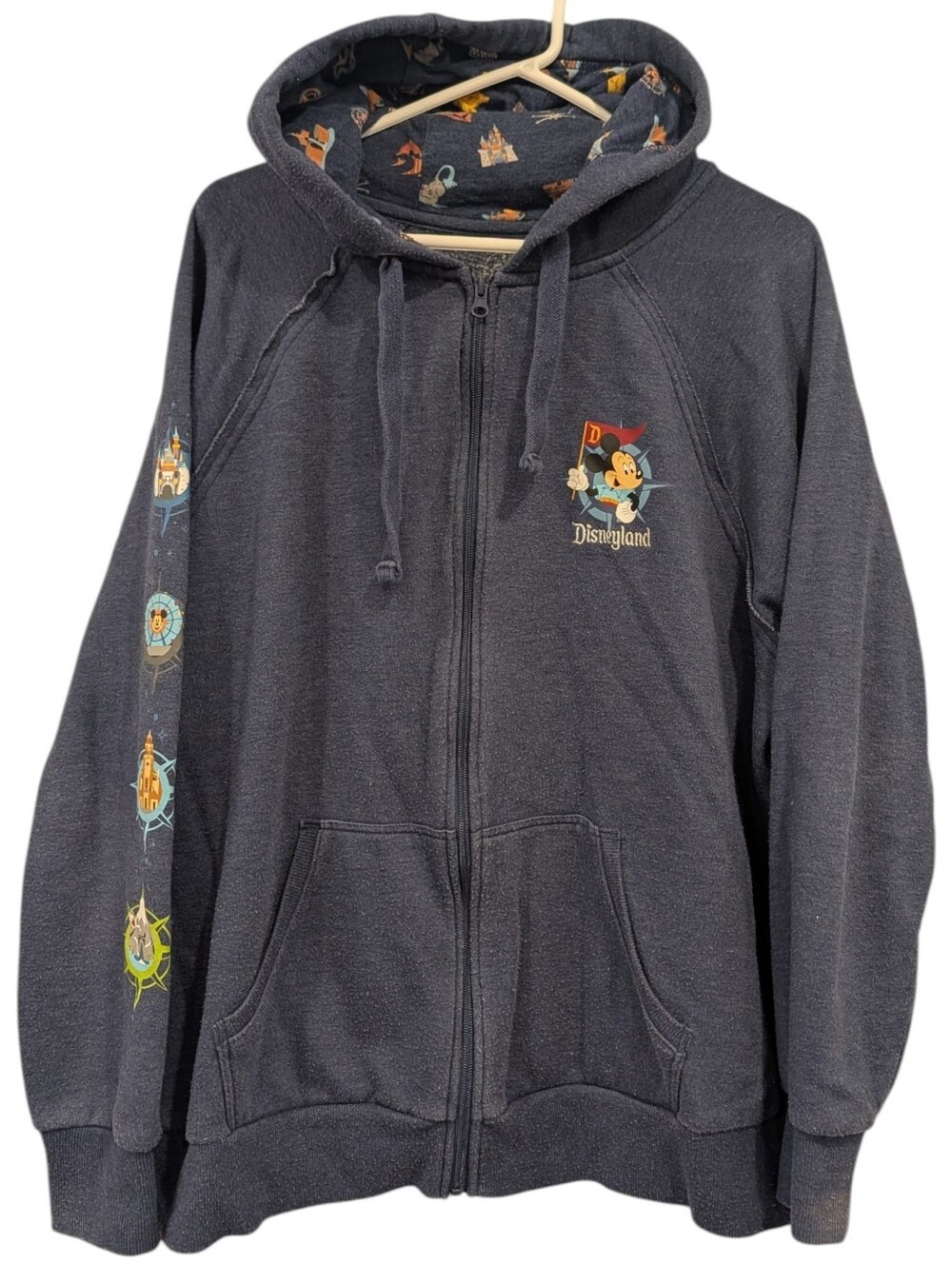 Disneyland Mickey Park Attractions Full Zip Hoodie Blue 1X